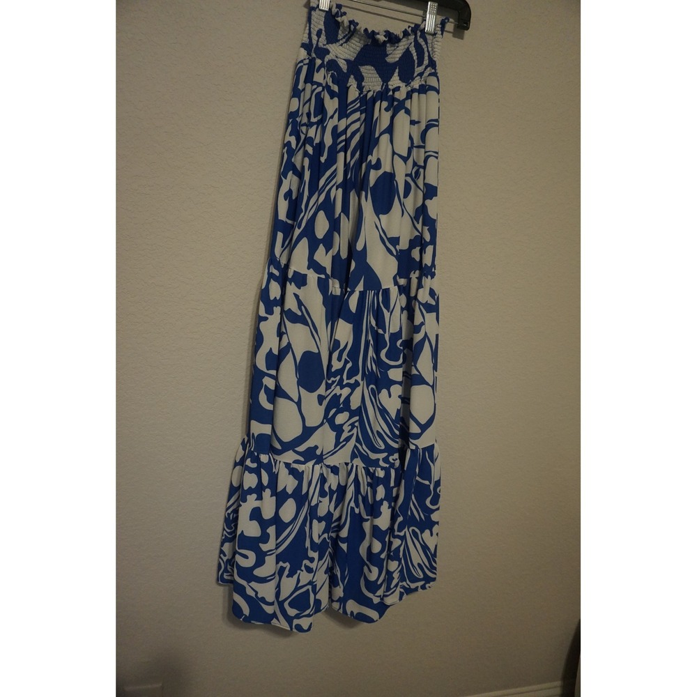 Alcatraz Swimwear Blue White Abstract Print Tiered Maxi Skirt M/L, AG1.C1022